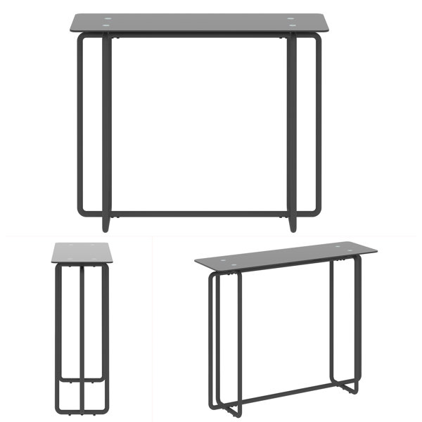 Ivy Bronx Eldon Tempered Glass Top Console Table With Black Metal Base